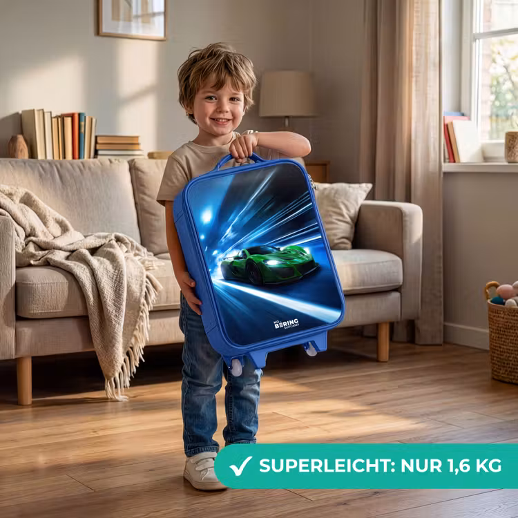 Kinderkoffer Blau - Grünes Superauto blinkt durch Neonlichter — 2