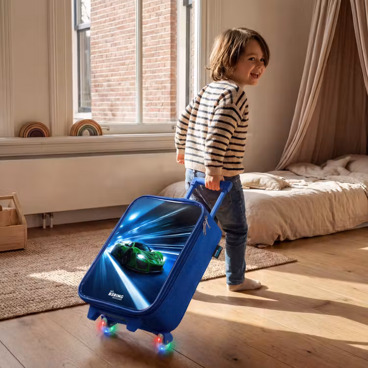 Kinderkoffer Blau - Grünes Superauto blinkt durch Neonlichter — 3