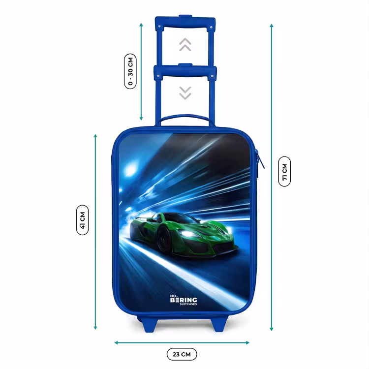 Kinderkoffer Blau - Grünes Superauto blinkt durch Neonlichter — 6