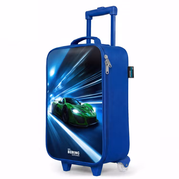 Kinderkoffer Blau - Grünes Superauto blinkt durch Neonlichter — 7