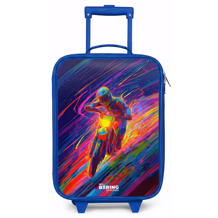 Kinderkoffer Blau - Crossrad - Neonfarben - Linien - Helm — 1