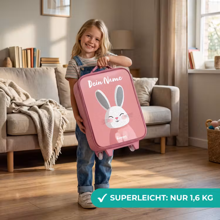 Kinderkoffer Rosa mit Name - Kaninchen - Erröten - Punkte - Rosa — 2
