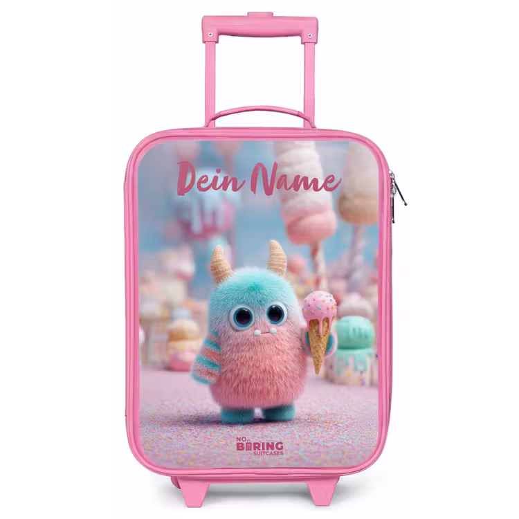 Kinderkoffer Rosa mit Name - Süßes Monster Süßigkeiten Abenteuer — 1