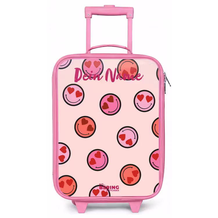 Kinderkoffer Rosa mit Name - Herz - Smiley - Muster — 1