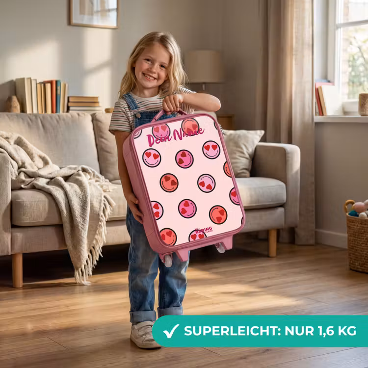 Kinderkoffer Rosa mit Name - Herz - Smiley - Muster — 2