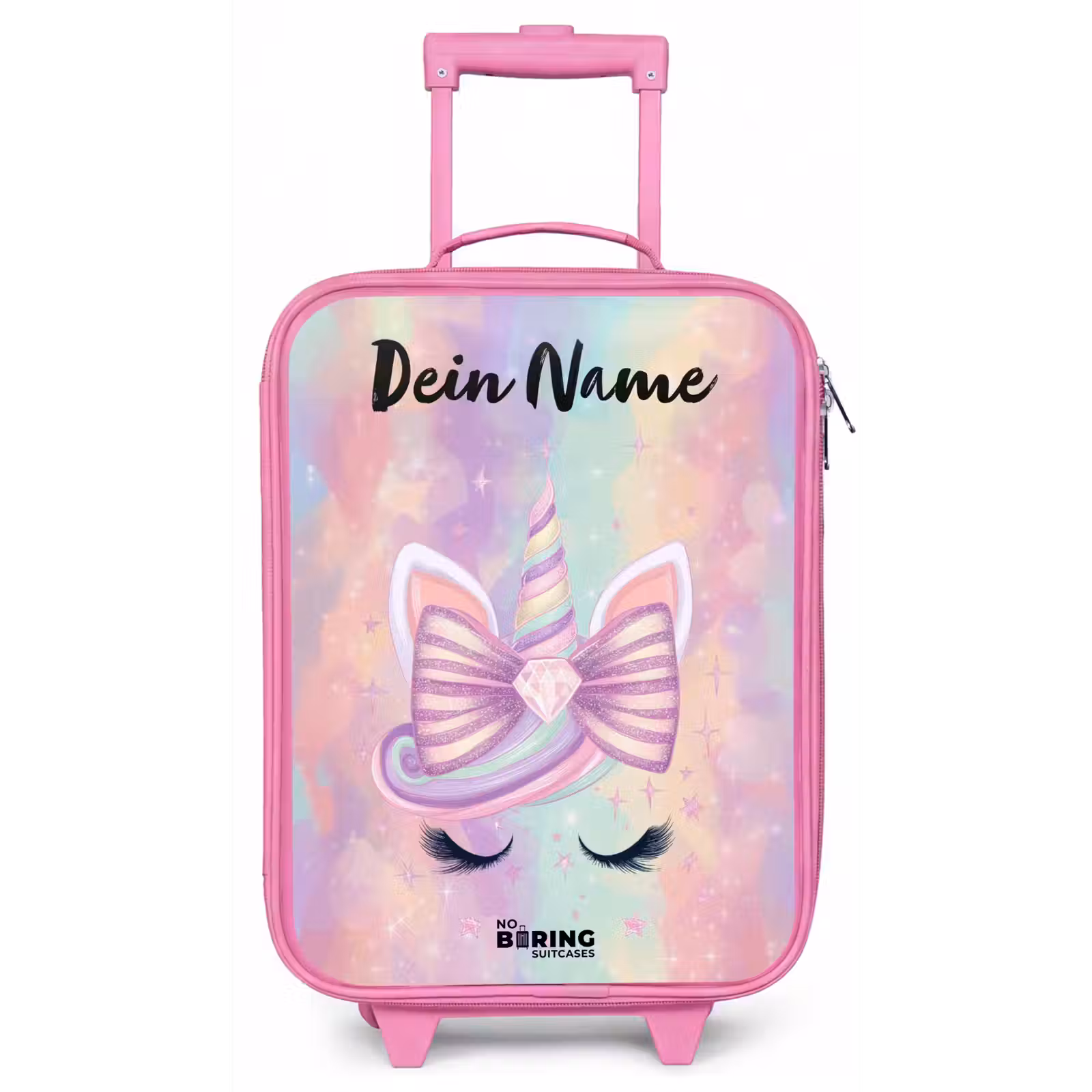 Kinderkoffer Rosa mit Name - Einhorn - Glitzer - Regenbogen - Pastell — 1