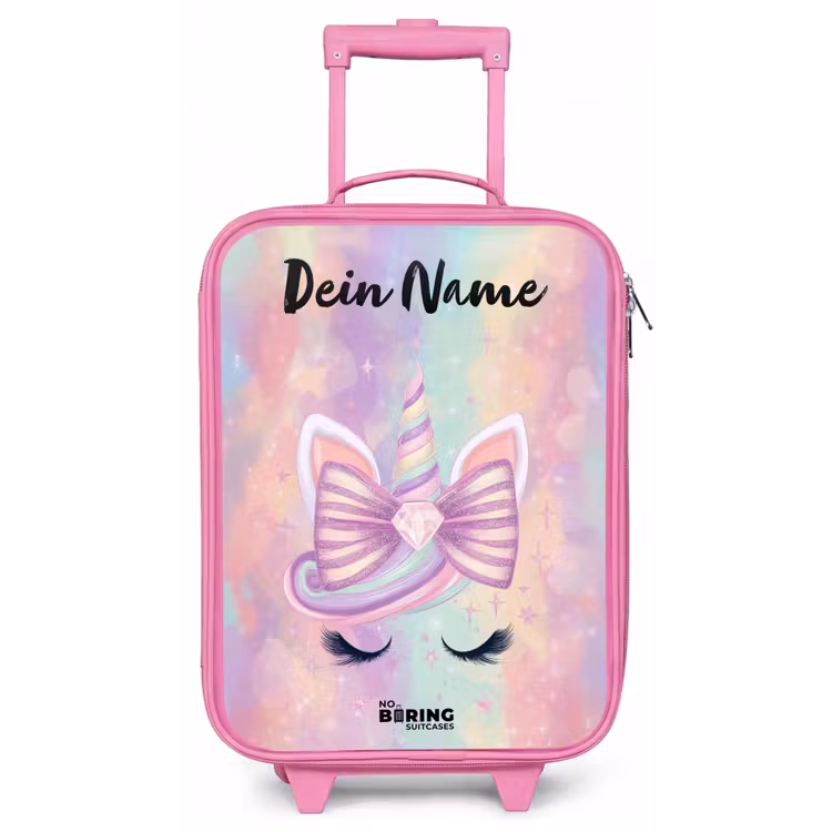 Kinderkoffer Rosa mit Name - Einhorn - Glitzer - Regenbogen - Pastell — 1
