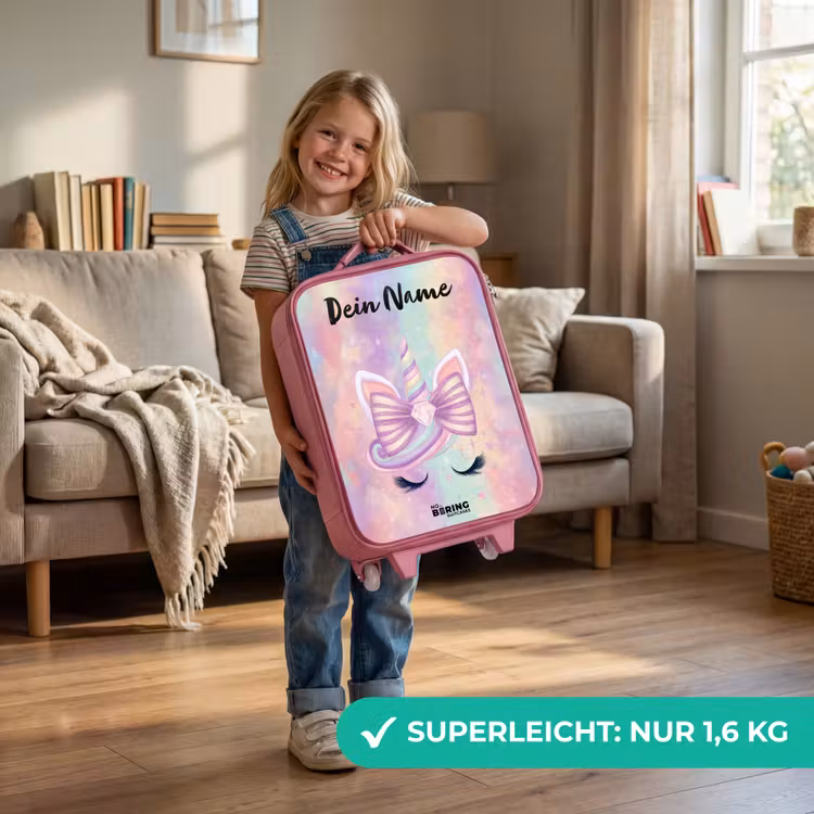 Kinderkoffer Rosa mit Name - Einhorn - Glitzer - Regenbogen - Pastell — 2