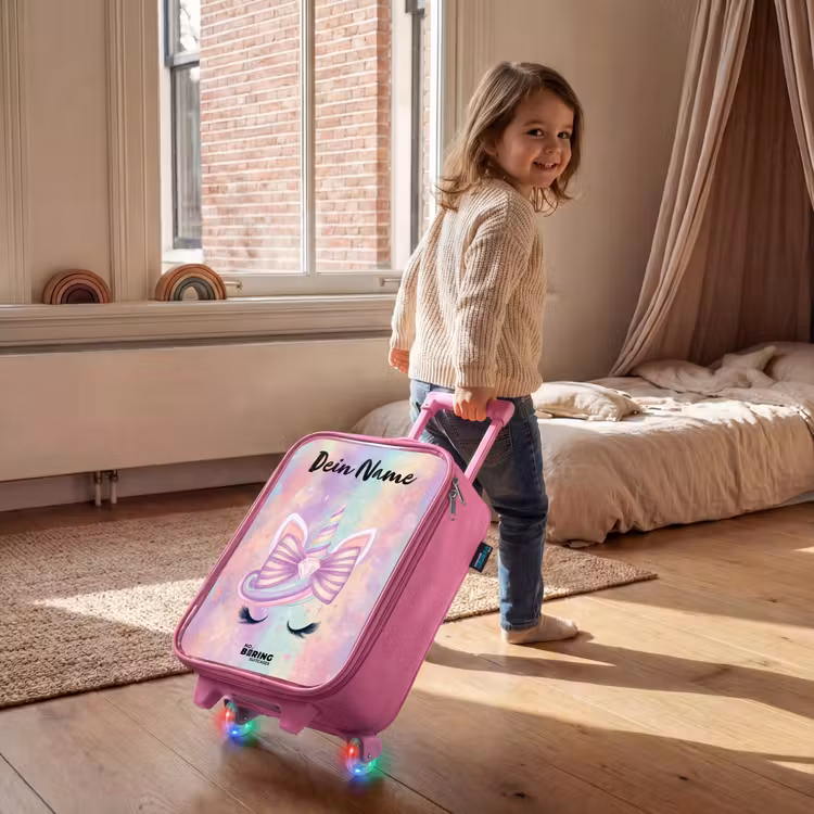 Kinderkoffer Rosa mit Name - Einhorn - Glitzer - Regenbogen - Pastell — 3