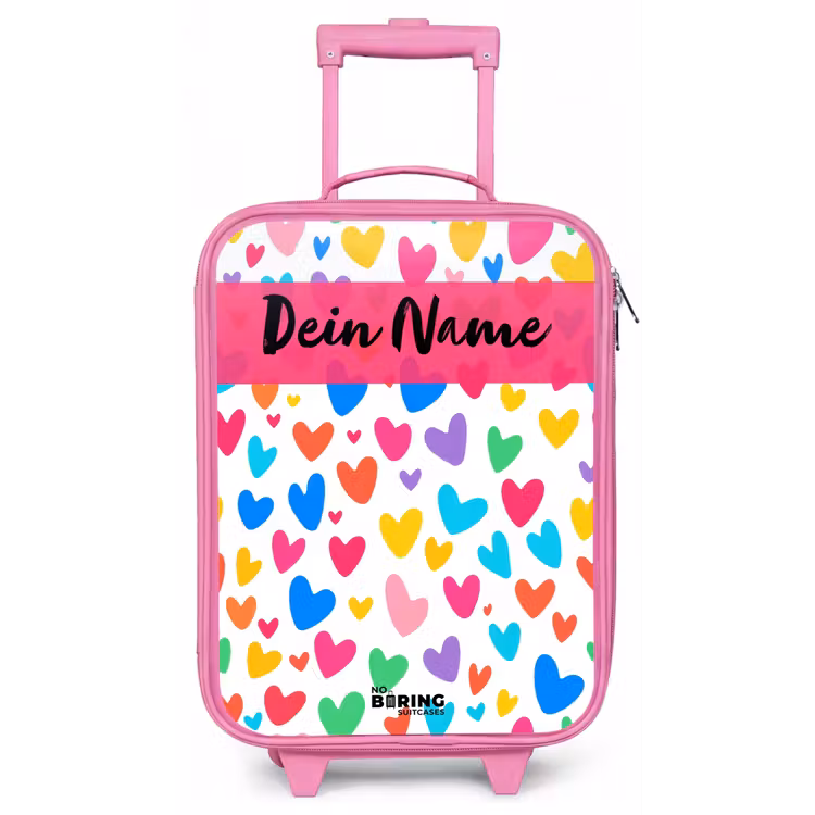 Kinderkoffer Rosa mit Name - Herzen - Bunt - Muster — 1