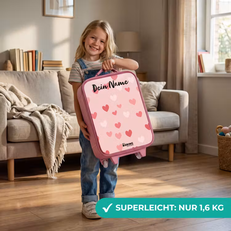 Kinderkoffer Rosa mit Name - Herzen - Muster - Rosa — 2