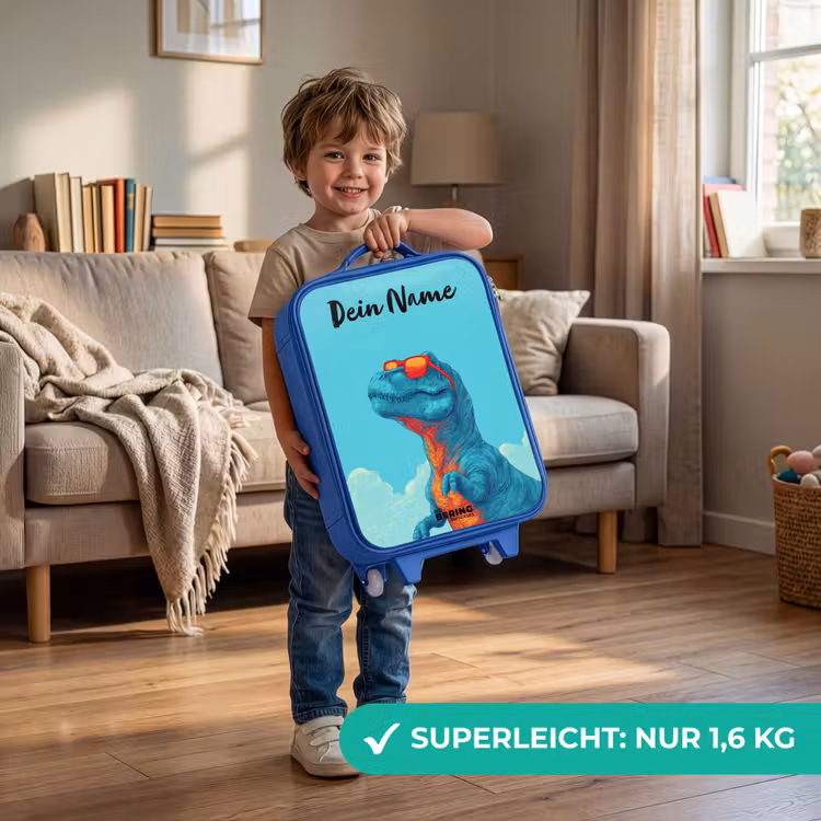 Kinderkoffer Blau mit Name - Dino - Sonnenbrille - Blau — 2