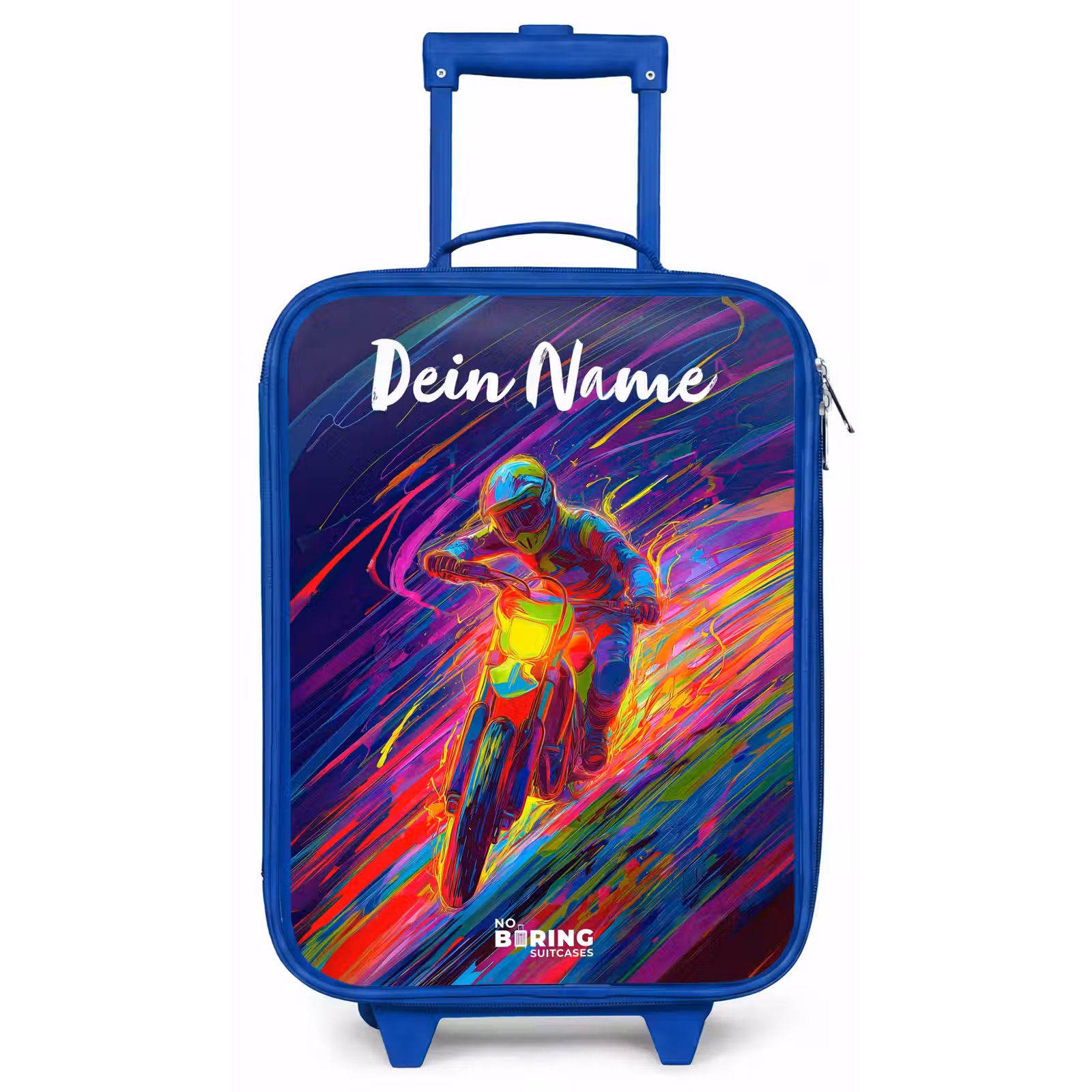 Kinderkoffer Blau mit Name - Crossrad - Neonfarben - Linien - Helm — 1