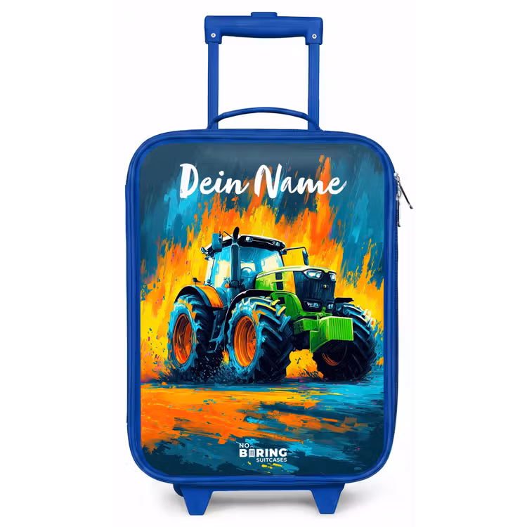 Kinderkoffer Blau mit Name - Abstrakt - Traktor - Grün — 1