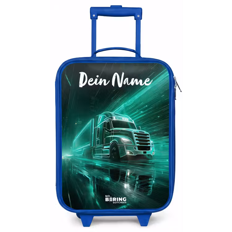 Kinderkoffer Blau mit Name - Lkw - Stadt - Grün - Neon — 1