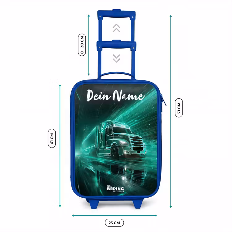 Kinderkoffer Blau mit Name - Lkw - Stadt - Grün - Neon — 6