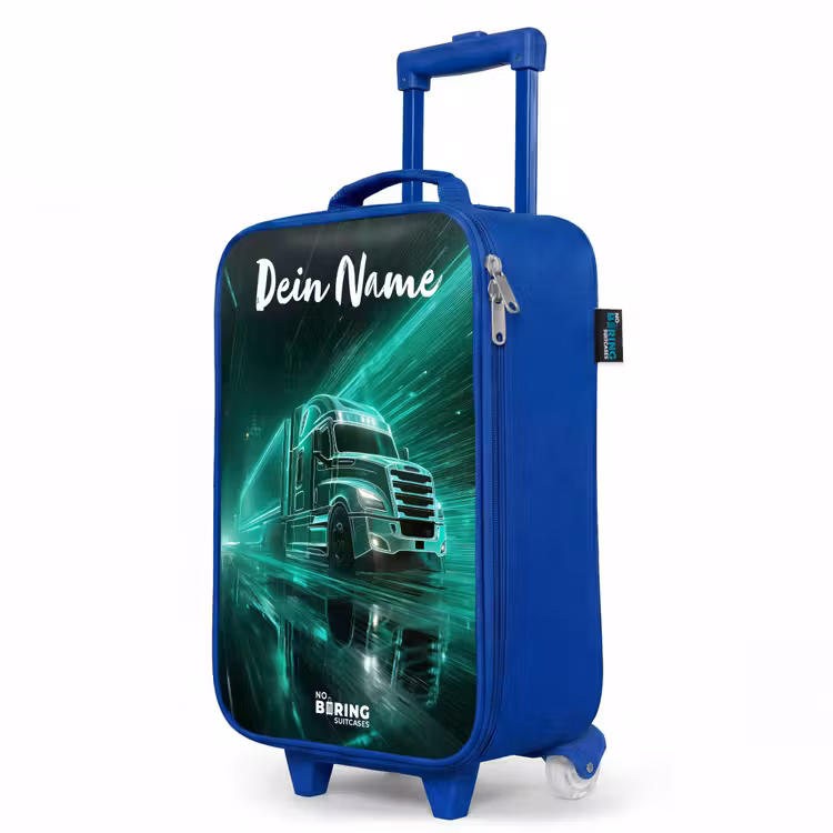 Kinderkoffer Blau mit Name - Lkw - Stadt - Grün - Neon — 7