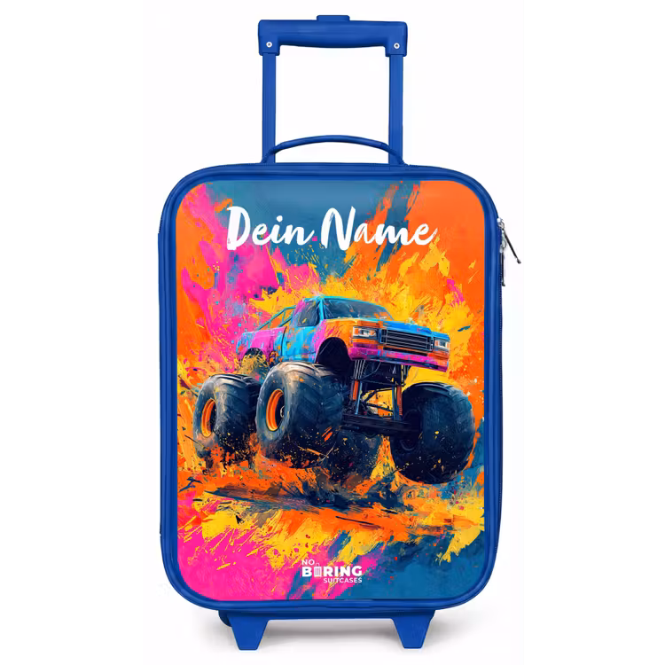 Kinderkoffer Blau mit Name - Monstertruck - Abstrakt - Farbspritzer - Farbenfroh — 1