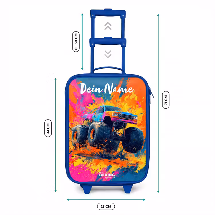 Kinderkoffer Blau mit Name - Monstertruck - Abstrakt - Farbspritzer - Farbenfroh — 6
