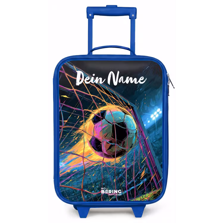 Kinderkoffer Blau mit Name - Neon - Netz - Fußball - Farbenfroh — 1