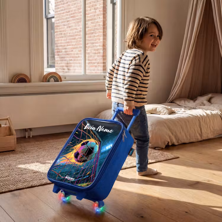 Kinderkoffer Blau mit Name - Neon - Netz - Fußball - Farbenfroh — 3