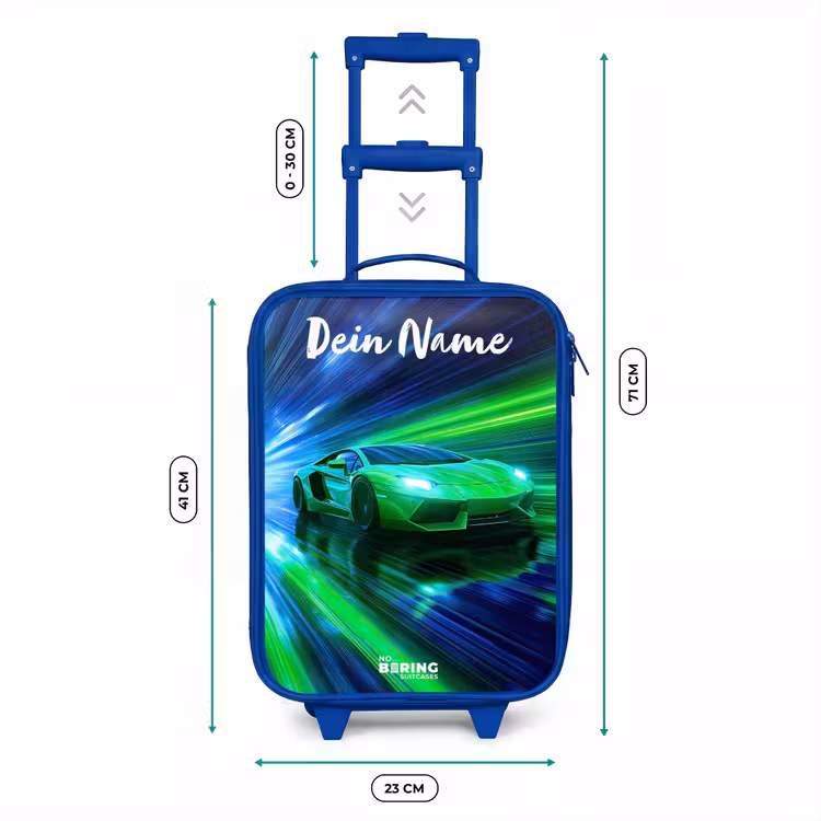 Kinderkoffer Blau mit Name - Sportwagen - Grün - Geschwindigkeitslinien - Neon — 6