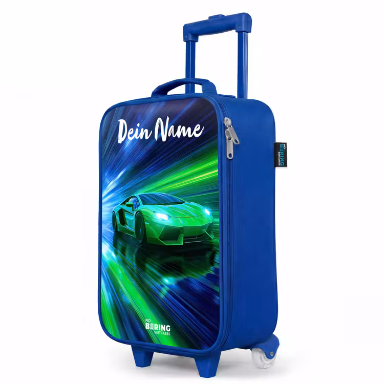 Kinderkoffer Blau mit Name - Sportwagen - Grün - Geschwindigkeitslinien - Neon — 7