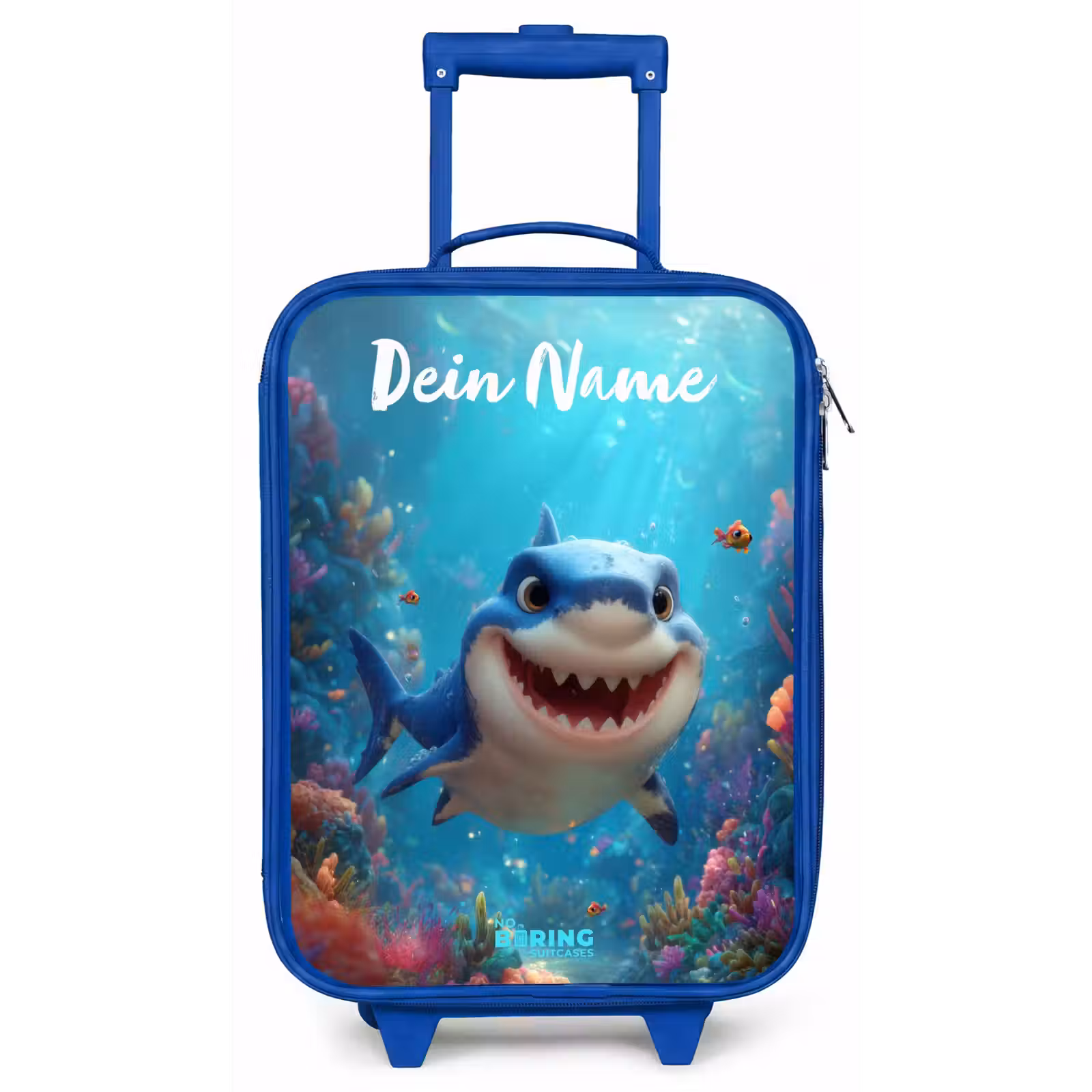 Kinderkoffer Blau mit Name - Riff - Koralle - Hai - Tier — 1