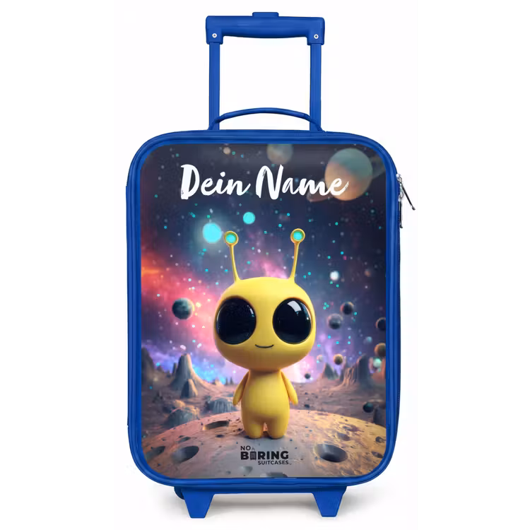 Kinderkoffer Blau mit Name - Fröhlicher kleiner Außerirdischer — 1