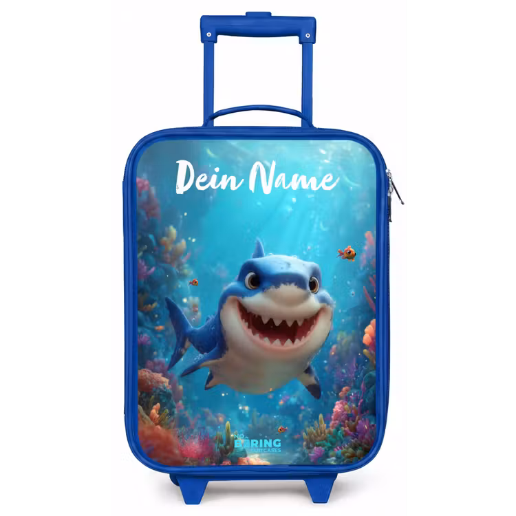Kinderkoffer Blau mit Name - Riff - Koralle - Hai - Tier — 1