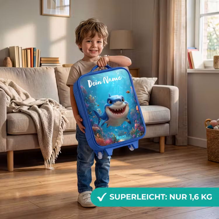 Kinderkoffer Blau mit Name - Riff - Koralle - Hai - Tier — 2