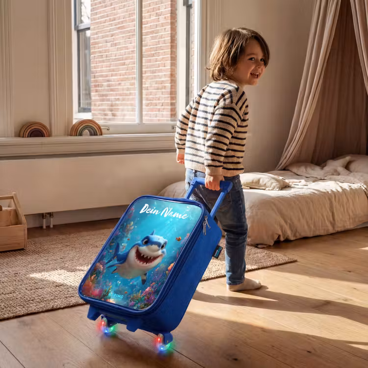 Kinderkoffer Blau mit Name - Riff - Koralle - Hai - Tier — 3