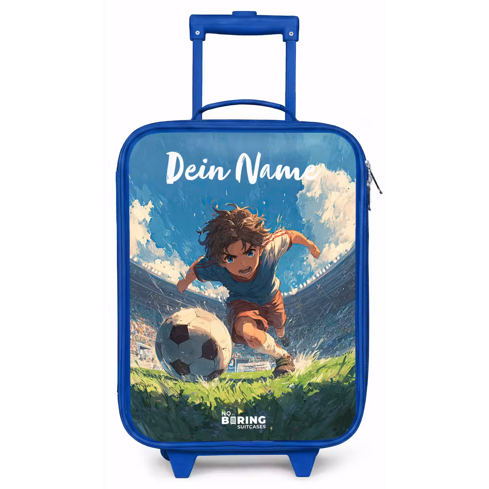 Kinderkoffer Blau mit Name - Fußball - Rasen - Stadion - Malerei — 1