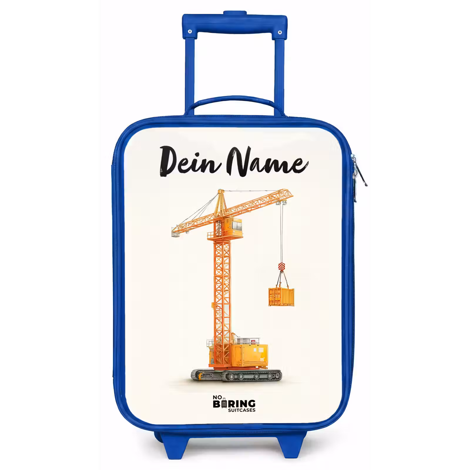 Kinderkoffer Blau mit Name - Turmkran - Signiert - Orange — 1