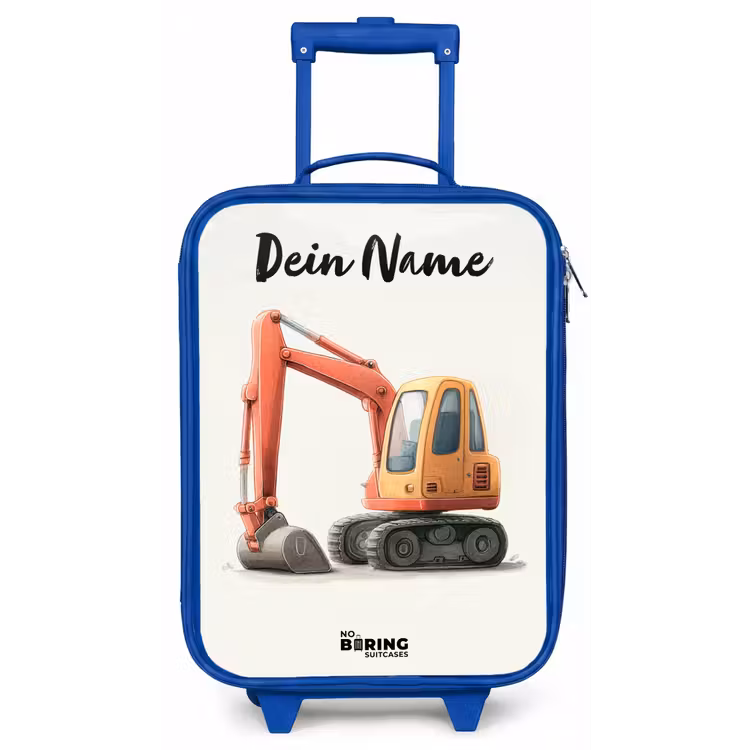 Kinderkoffer Blau mit Name - Bagger - Signiert - Orange — 1