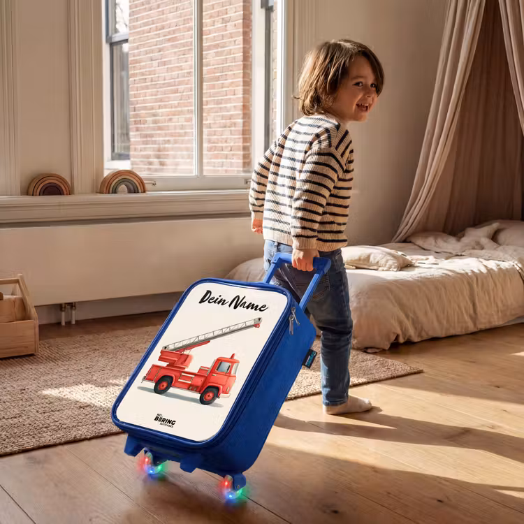 Kinderkoffer Blau mit Name - Feuerwehrauto - Signiert - Rot — 3
