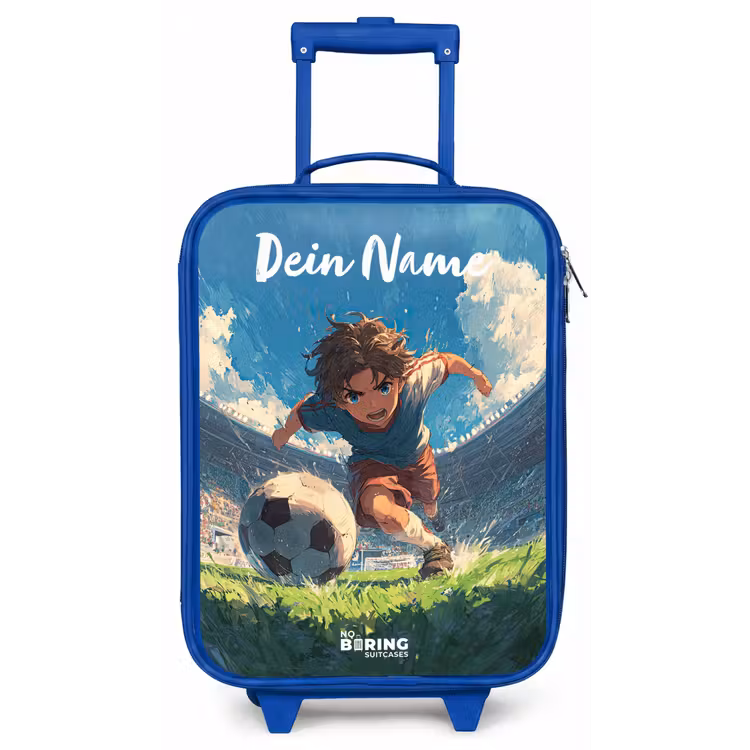 Kinderkoffer Blau mit Name - Fußball - Rasen - Stadion - Malerei — 1