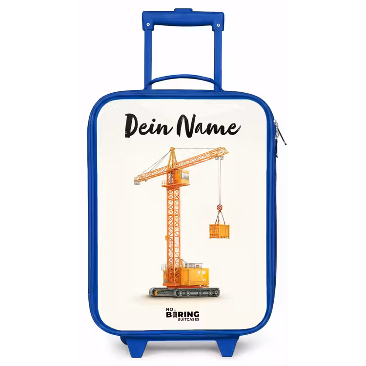 Kinderkoffer Blau mit Name - Turmkran - Signiert - Orange — 1