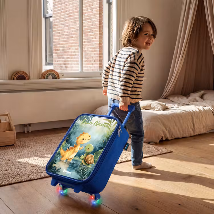 Kinderkoffer Blau mit Name - Dino - Schildkröte - Dschungel — 3