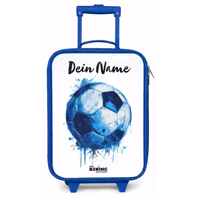 Kinderkoffer Blau mit Name - Fußball-Vibes - Tintenkleckse - Blau — 1