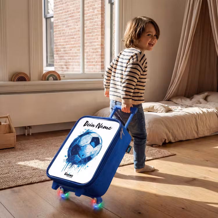 Kinderkoffer Blau mit Name - Fußball-Vibes - Tintenkleckse - Blau — 3