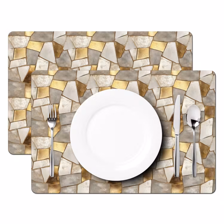 Tischset - 6 Stück - Mosaik - Marmor - Gold — 2
