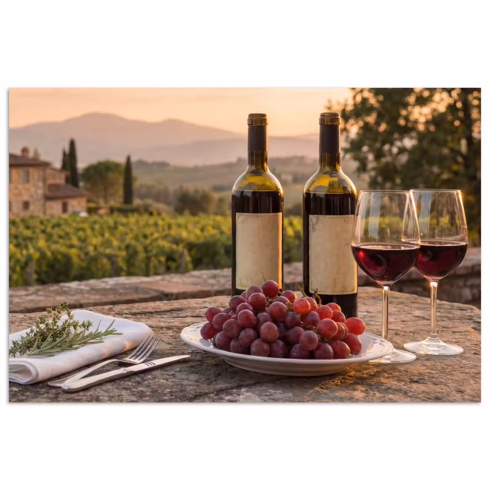 Poster - Wein - Gläser - Trauben - Weinberg — 1