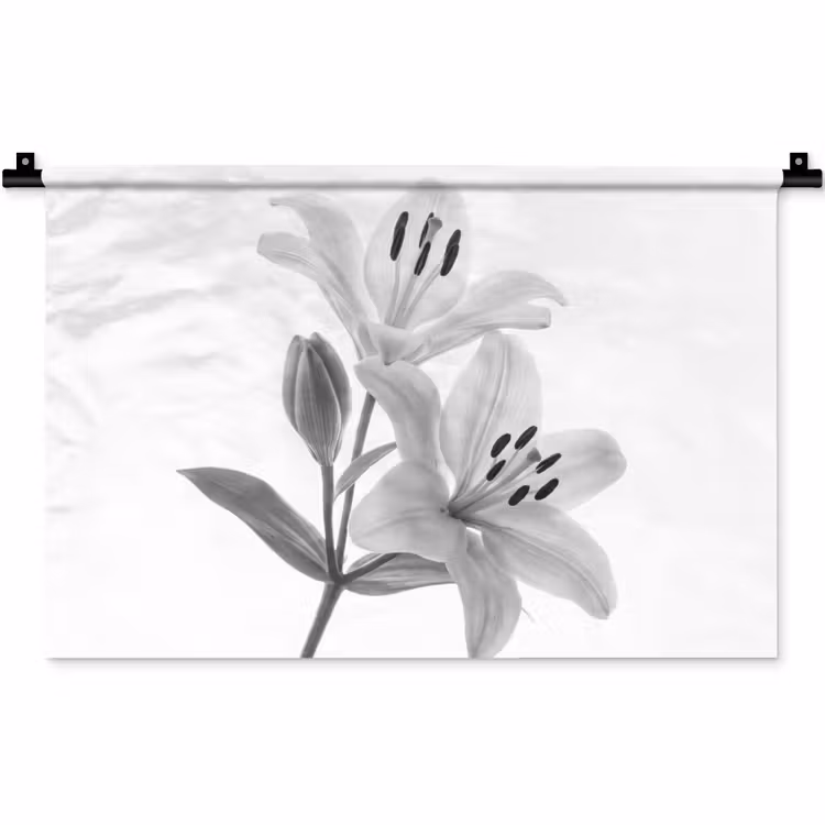 Wandteppich - Lilien - Elegant - Schwarz - Weiß — 1