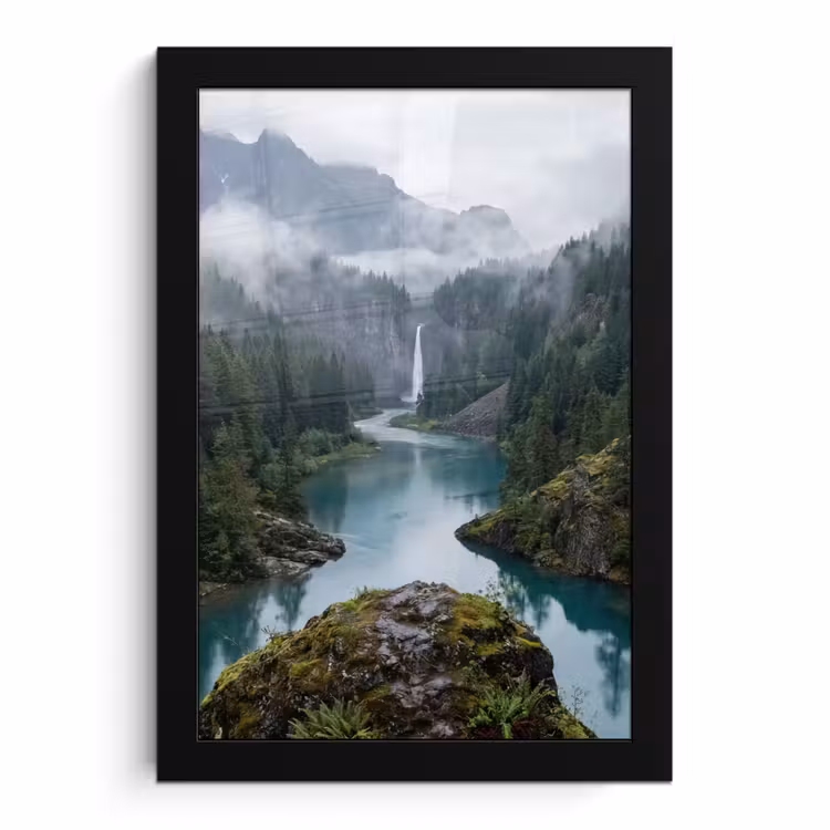 Bilder mit Rahmen - Wasserfall - Bäume - Berge — 1
