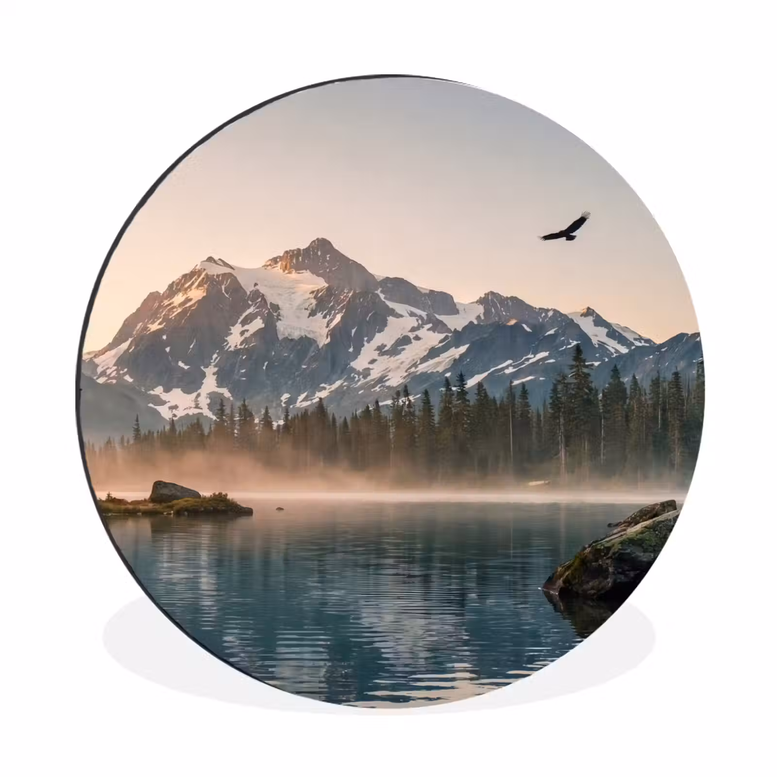 Alu-Dibond-Bild Rund - Berge - Wasser - Bäume — 1