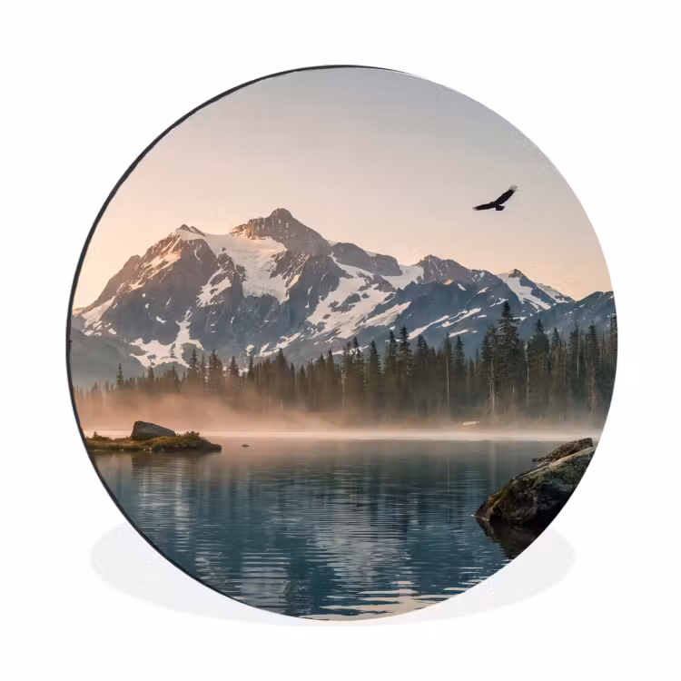 Alu-Dibond-Bild Rund - Berge - Wasser - Bäume — 1
