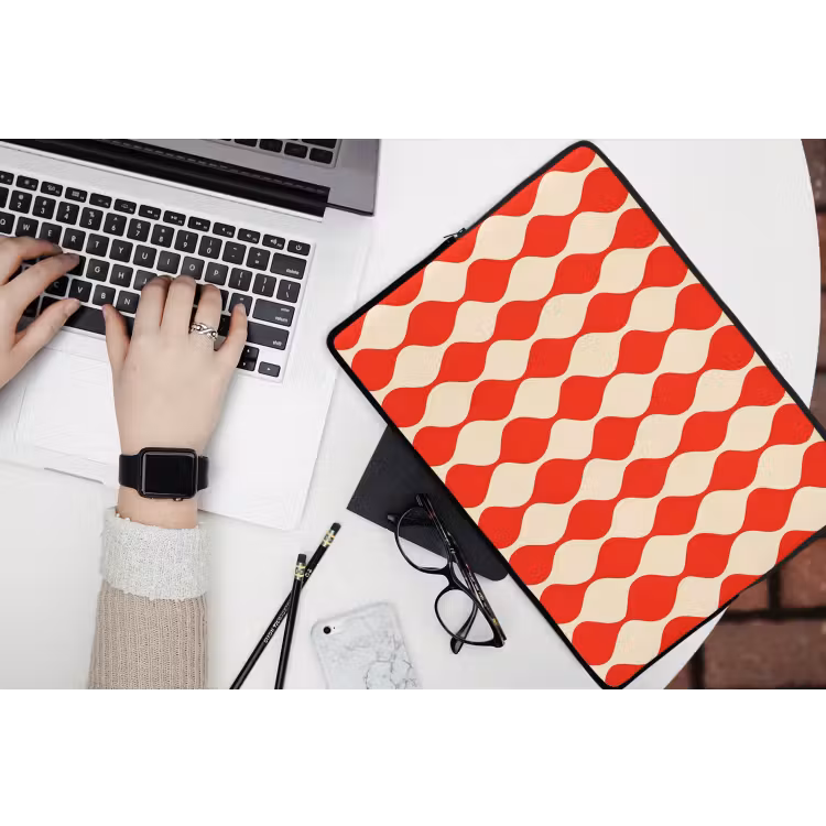 Laptop hülle - Wellenförmiges Muster - Retro - Rot - Beige — 3