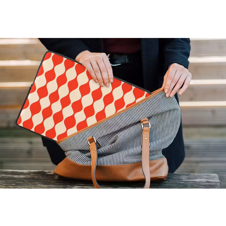 Laptop hülle - Wellenförmiges Muster - Retro - Rot - Beige — 4