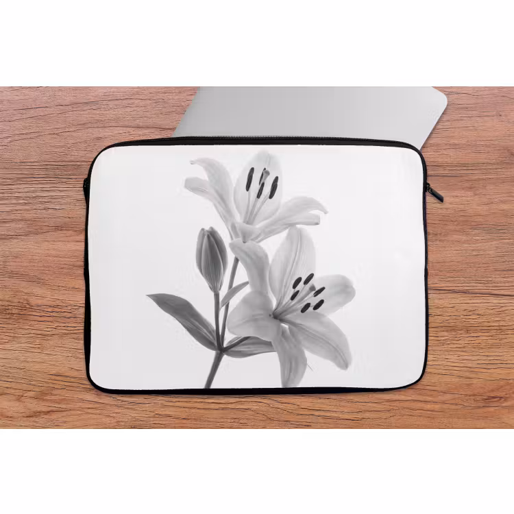 Laptop hülle - Lilien - Elegant - Schwarz - Weiß — 2